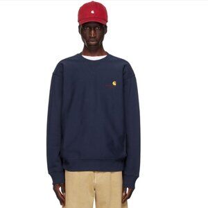 Carhartt WIP American Script Crewneck Sweatshirt Astro Navy SMALL